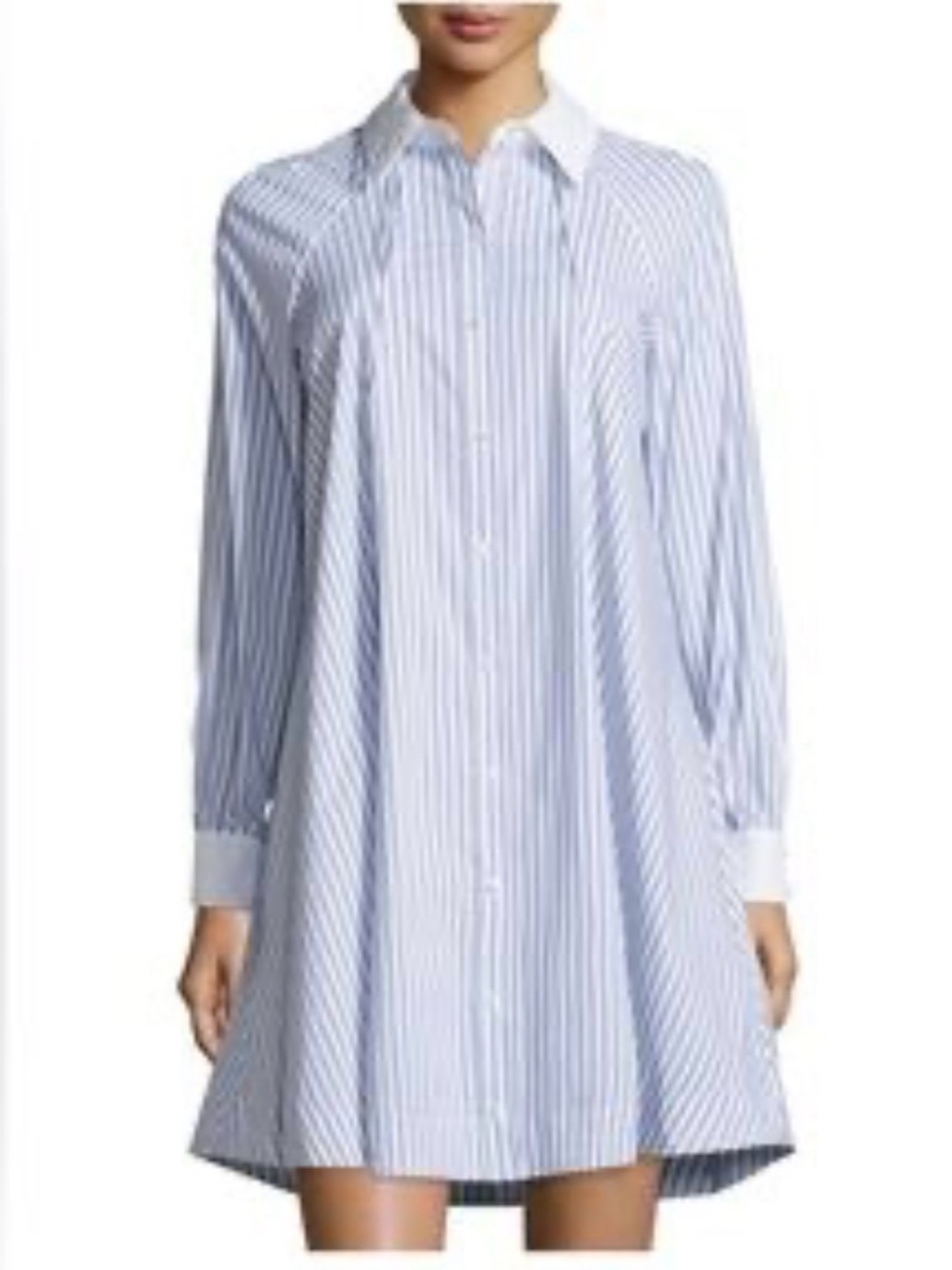 Hope & Harlow Luna Striped Shirt Dress. vertical blue and white pinstriped 12